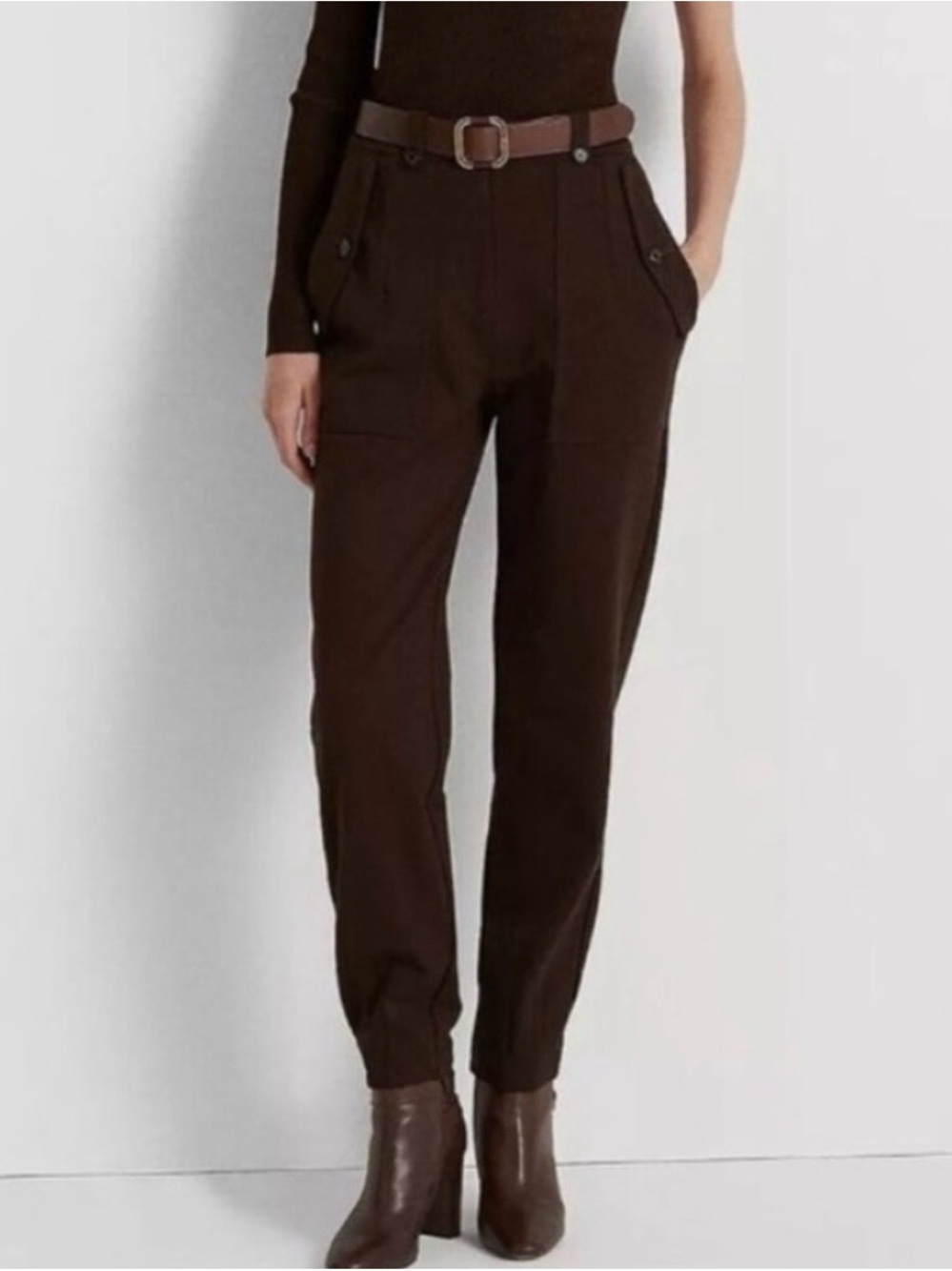 Lauren Ralph Lauren Women's Brown High-Waist Cropped Tailored Pants - Picture 2 of 5